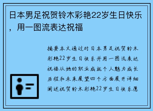 日本男足祝贺铃木彩艳22岁生日快乐，用一图流表达祝福
